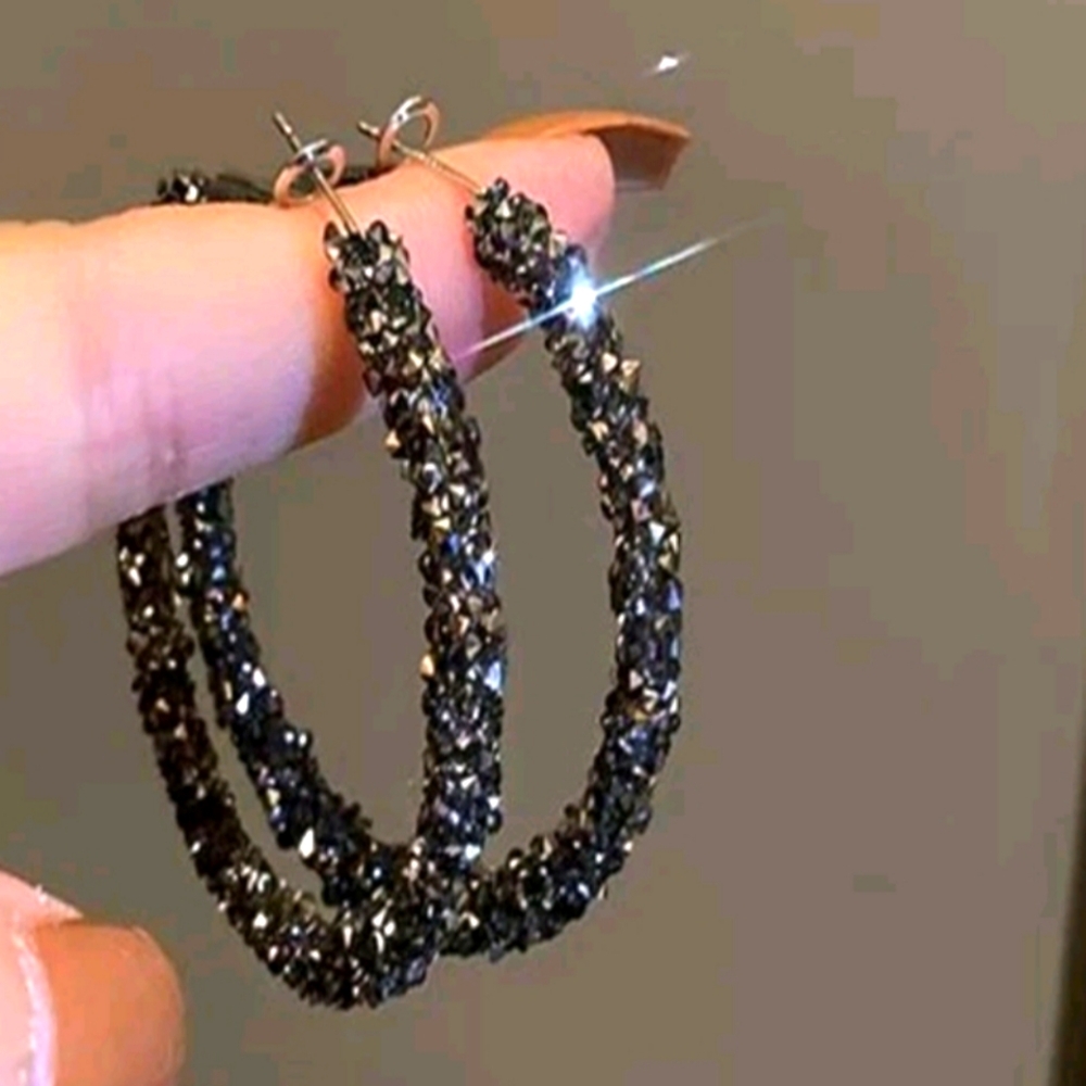 Black Rhinestone Hoop Earrings